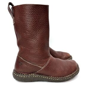 BORN Women's Size 6 Brown Pebbled Leather Boots Style W6807 Calf High Slouch EUC